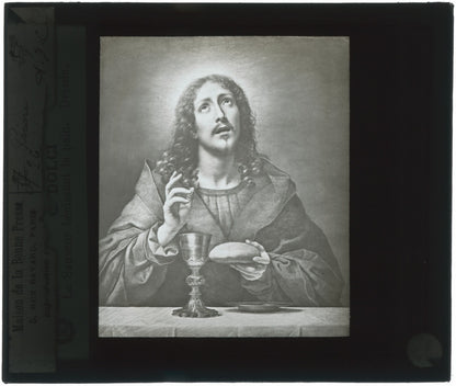 Le Christ bénissant le pain, dessin, plaque verre, positif 8,5x10 cm