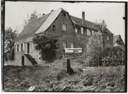 Plaque verre photo ancienne négatif noir et blanc 13x18 cm village Alsace maison