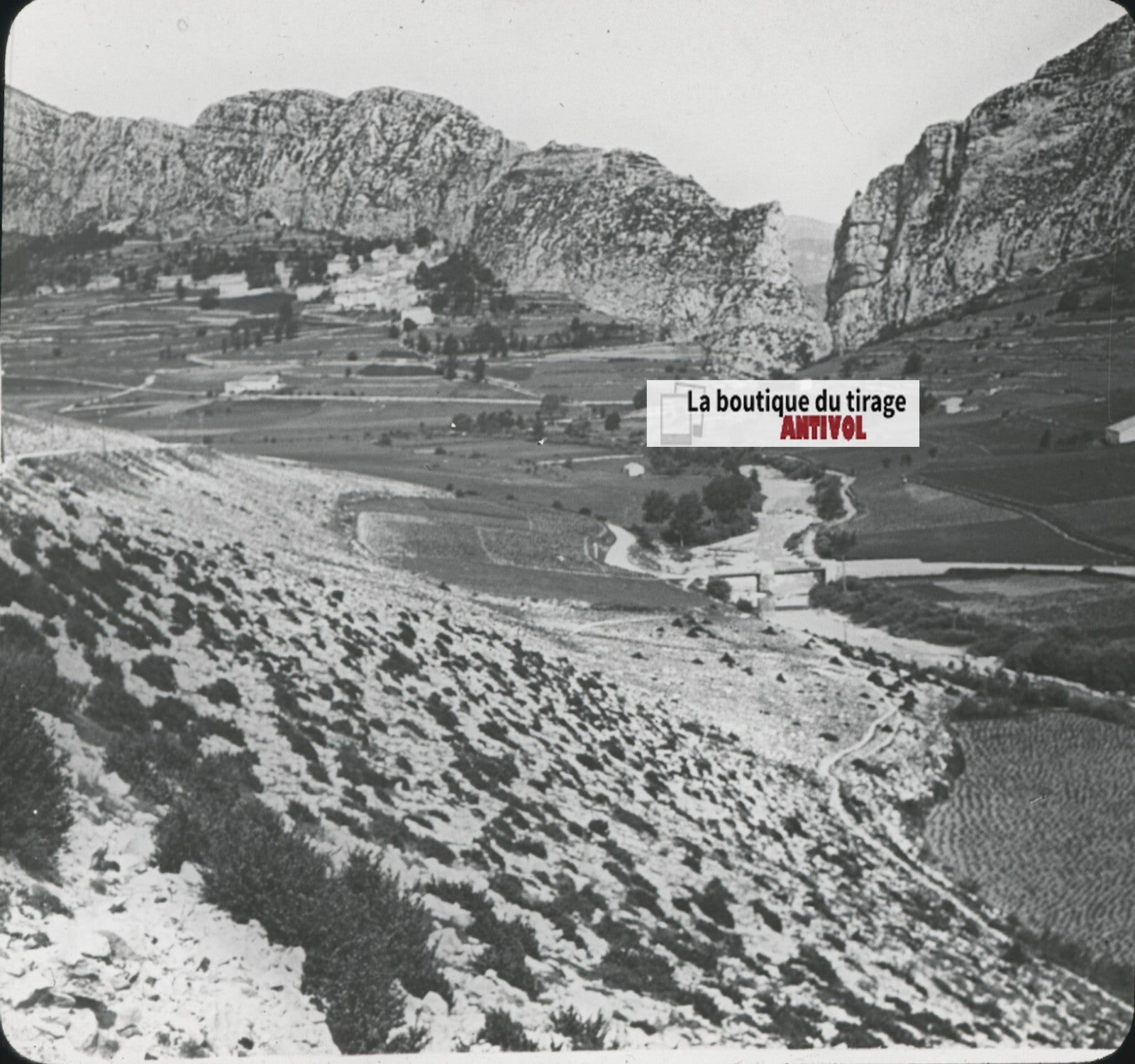 Saint-Auban, paysage, falaise, photo ancienne plaque de verre, positif 8,5x10 cm