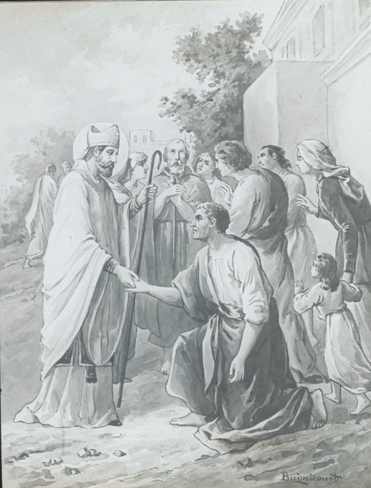 Saint Julien du Mans, dessin peinture, photo plaque verre, positif 8,5x10 cm