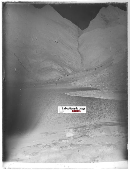 Etang d'Izourt, Ariège Pyrénées, Plaque verre photo négatif noir & blanc 9x12 cm
