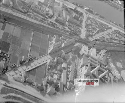 Vue aérienne, avion, ville, plaque verre photo ancienne, négatif 9x12 cm