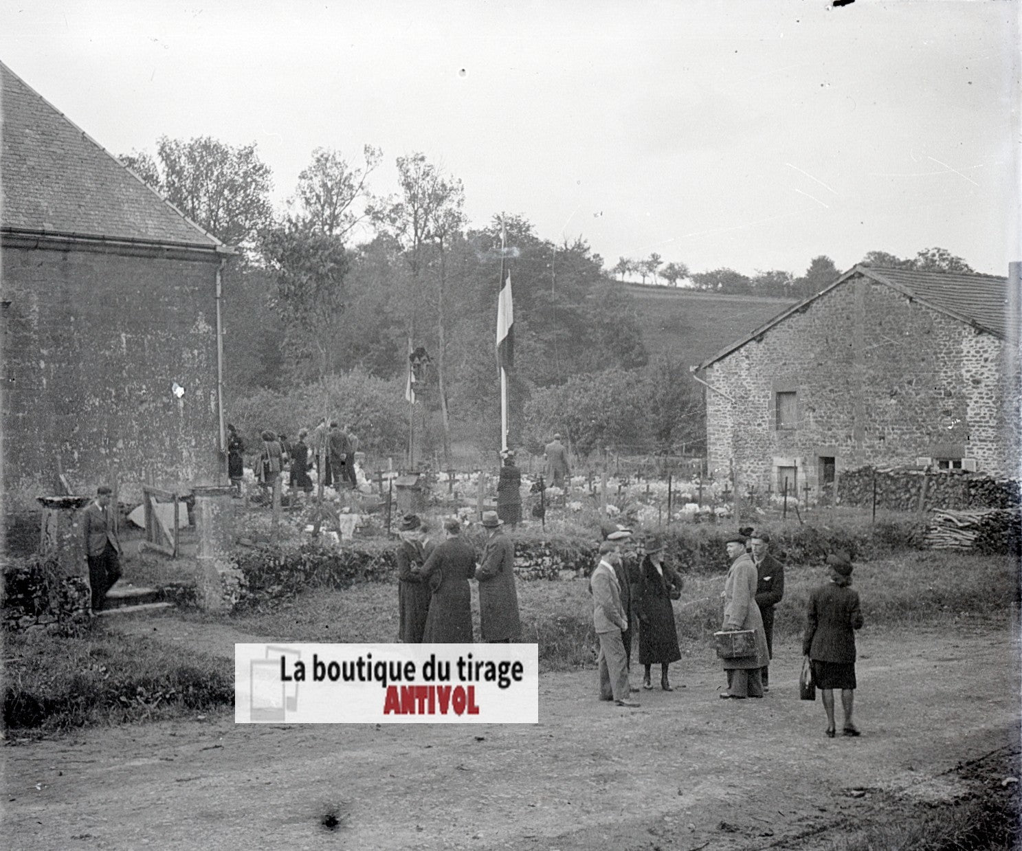 Cimetière, France, plaque verre, photo ancienne, négatif N&B 6x13 cm