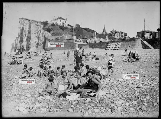 Plaque verre photo ancienne négatif noir et blanc 13x18 cm plage de Puys Dieppe