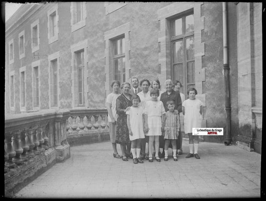 Famille, groupe, Plaque verre photo ancienne, négatif noir & blanc 9x12 cm