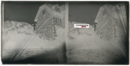 Normandie, maison village, stéréoscopie plaque ancienne verre, négatif 9x18 cm