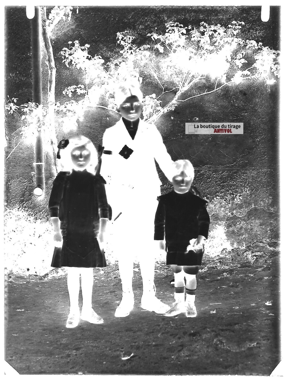 Plaque verre photo ancienne négatif noir et blanc 9x12 cm enfants vintage France