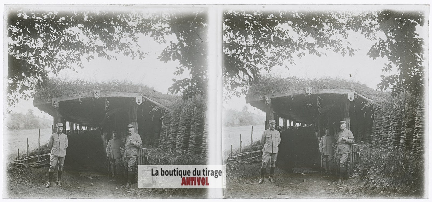 Première ligne, guerre WW1, plaque verre photo ancienne stéréo 6x13 cm