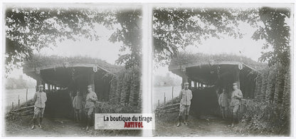 Première ligne, guerre WW1, plaque verre photo ancienne stéréo 6x13 cm
