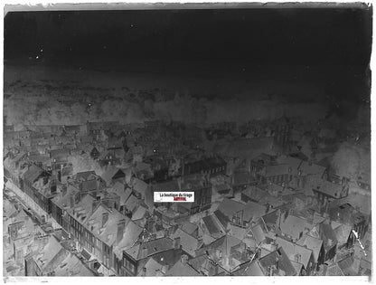 Ville à situer, rue, Plaque verre photo ancienne, négatif noir & blanc 9x12 cm