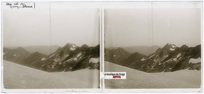 Col des Gourgs-Blancs, Pyrénées, plaque verre, photo stéréo, N&B 6x13 cm