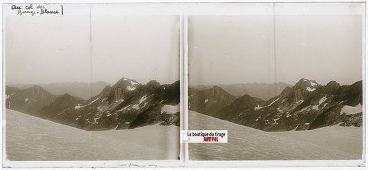 Col des Gourgs-Blancs, Pyrénées, plaque verre, photo stéréo, N&B 6x13 cm