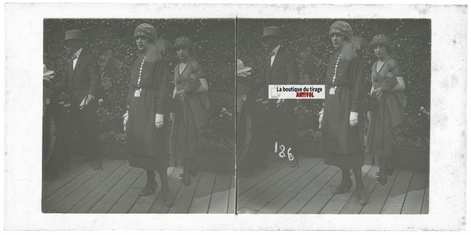 Scène de vie, Longchamp, Paris, plaque verre stéréoscopique, positif 8,5x17 cm