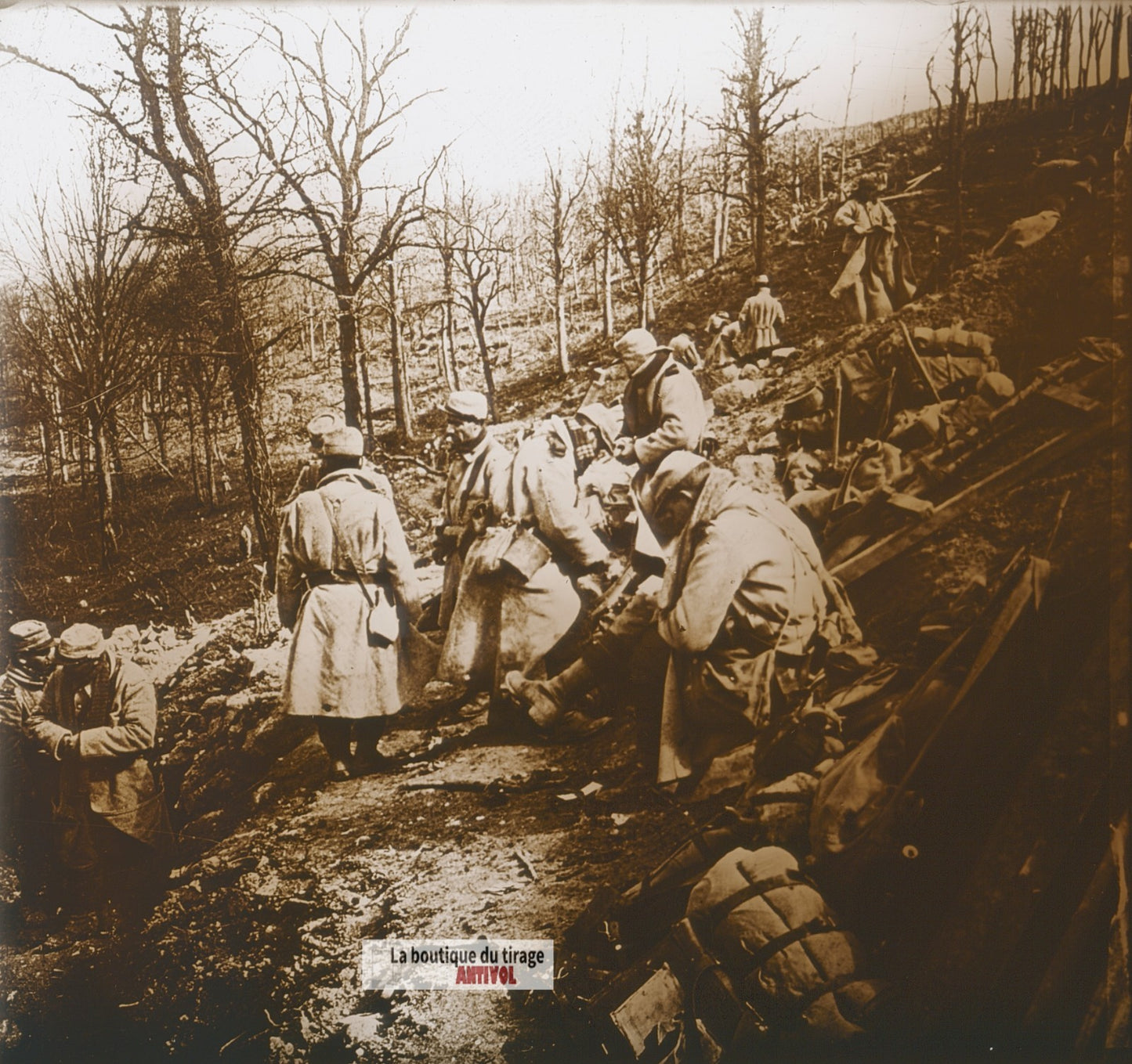 Aux Éparges, 1915, guerre WW1, plaque verre photo ancienne stéréo 6x13 cm