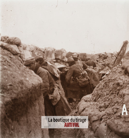 Secteur d’Arras, attaque, guerre WW1, plaque de verre stéréo, photo 4,5x10,7 cm