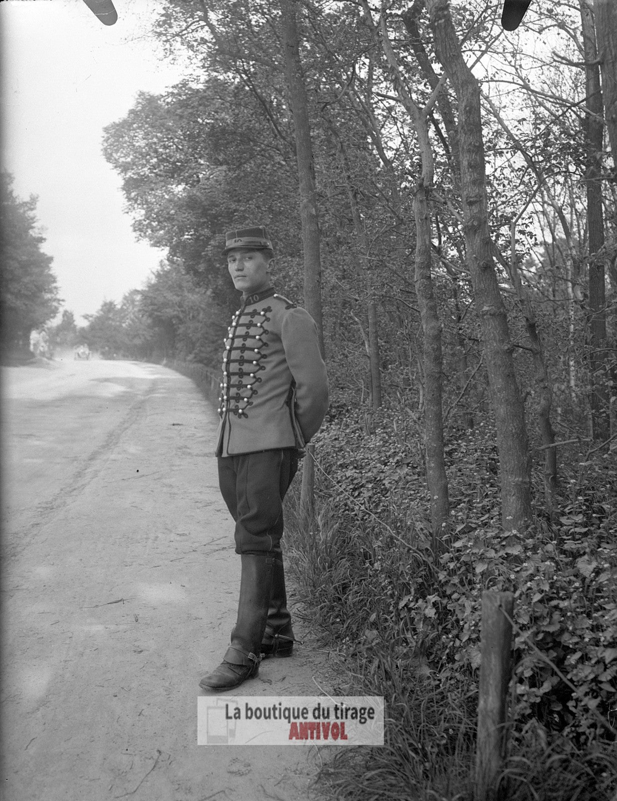 Officier 10ᵉ régiment Hussard, plaque verre, photo ancienne, négatif 9x12 cm