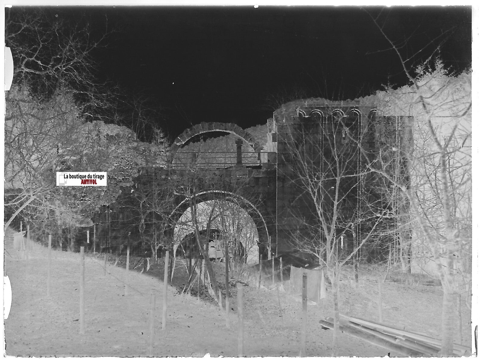 Abbaye, Niedermunster, Plaque verre photo, négatif ancien noir & blanc 9x12 cm