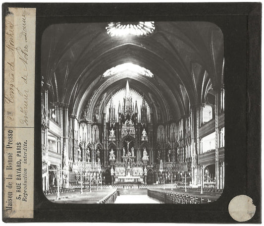 Basilique Notre-Dame de Montréal, photo plaque de verre, positif 8,5x10 cm