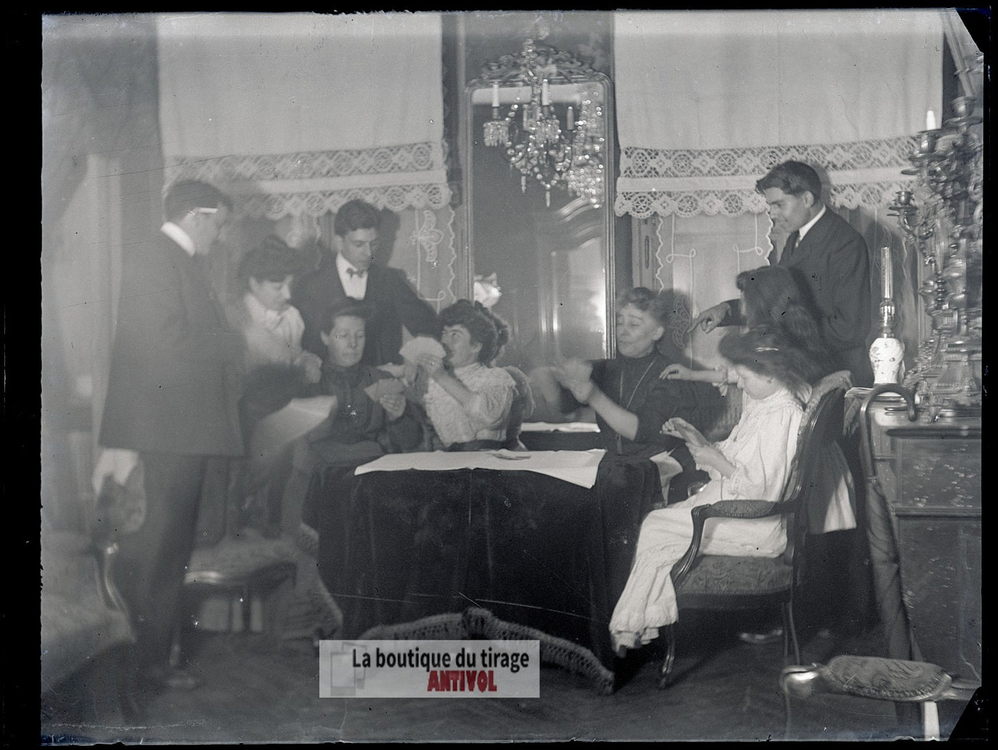 Portrait de groupe, Versailles, plaque verre, photo ancienne, négatif 9x12 cm