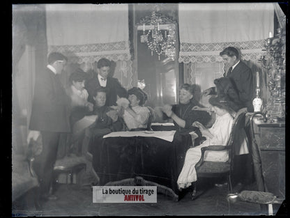 Portrait de groupe, Versailles, plaque verre, photo ancienne, négatif 9x12 cm