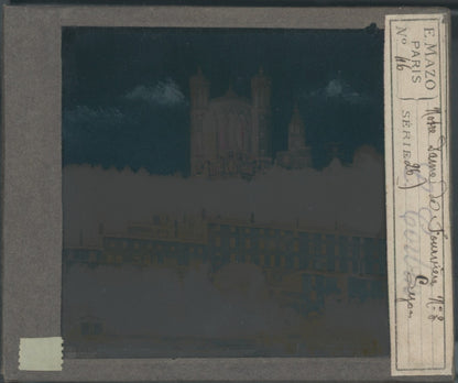 Basilique Notre-Dame de Fourvière Lyon, plaque ancienne verre couleur, 8,5x10 cm