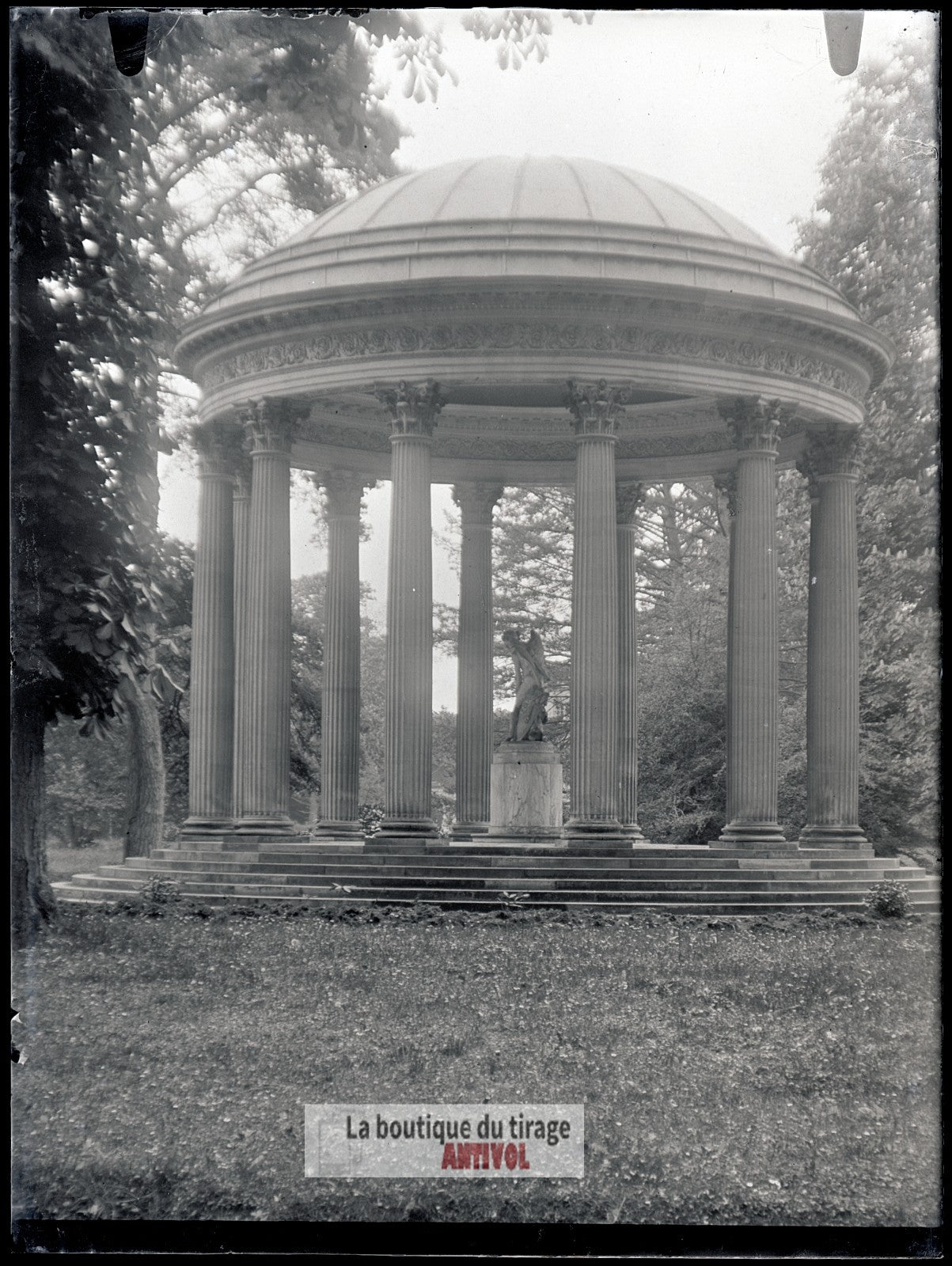 Temple de l’Amour, Versailles, plaque verre, photo ancienne, négatif 9x12 cm