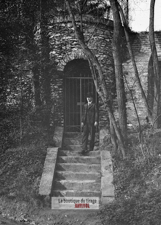 Montmorency, Val-d'Oise, homme, plaque verre, photo ancienne, négatif 9x12 cm