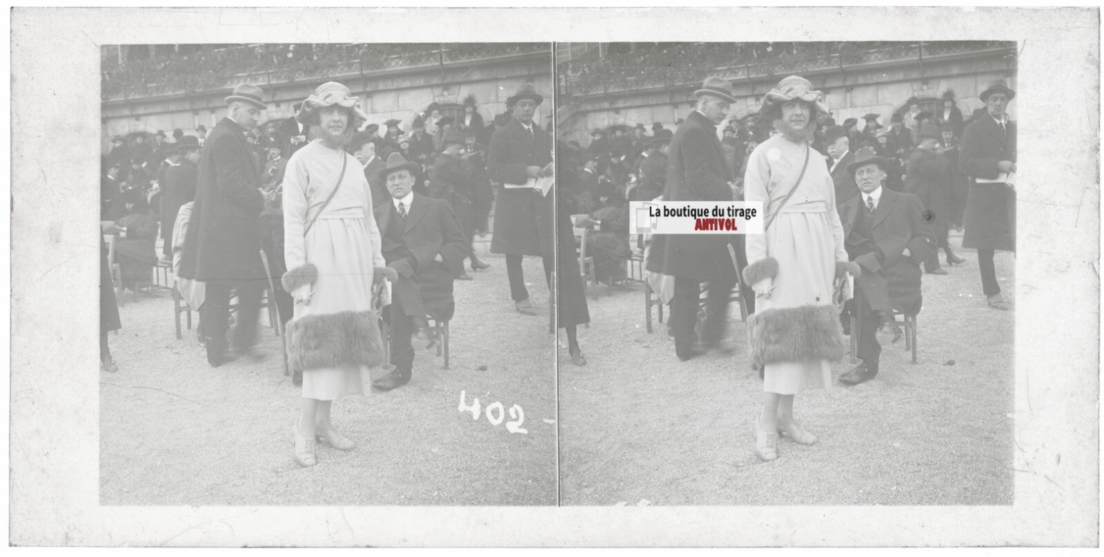 Hippodrome de Longchamp, Paris, plaque verre stéréoscopique, positif 8,5x17 cm