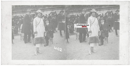 Hippodrome de Longchamp, Paris, plaque verre stéréoscopique, positif 8,5x17 cm