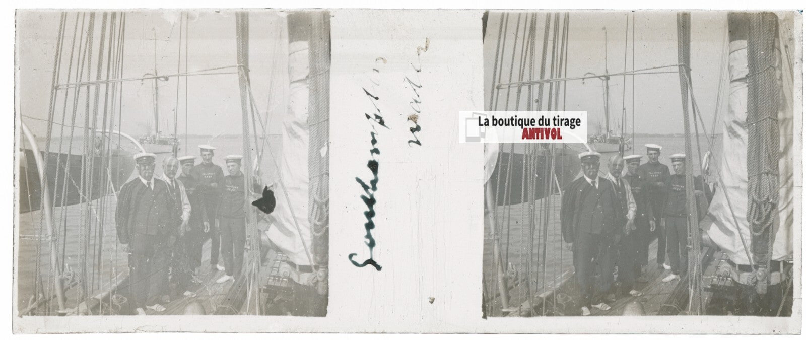 Voyage en bateau, Plaque verre stéréoscopie, positif noir & blanc 4,5x10,7 cm