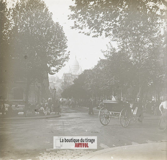 Paris Montmartre, Sacré-Cœur, plaque verre stéréo, photo ancienne 4,5x10,7 cm