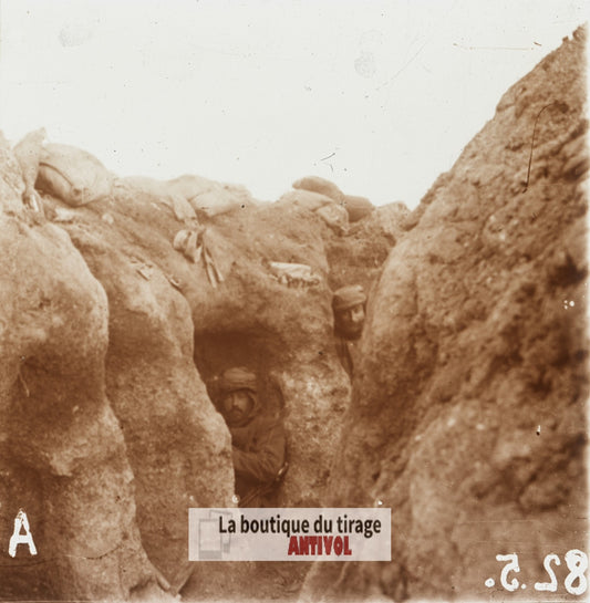Environs d’Arras, tranchée, guerre WW1, plaque verre stéréo, photo 4,5x10,7 cm