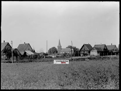 Plaque verre photo ancienne négatif noir et blanc 13x18 cm maison village Alsace