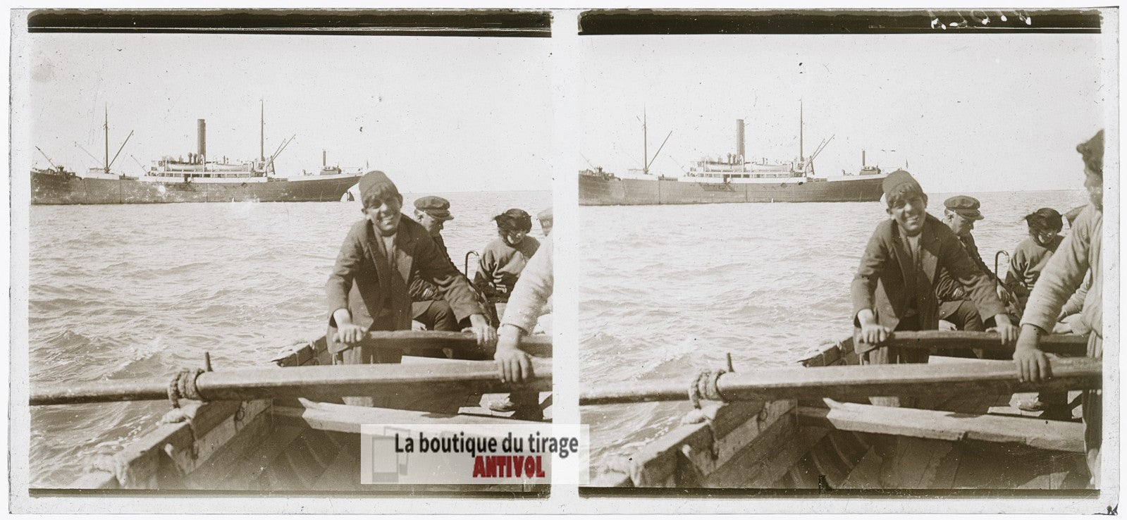 Beyrouth, Liban, bateau, plaque de verre, photo ancienne stéréo 6x13 cm