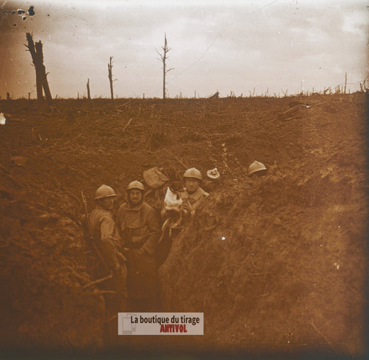 Verdun, Bois des Caures, guerre WW1, plaque verre photo ancienne stéréo 6x13 cm