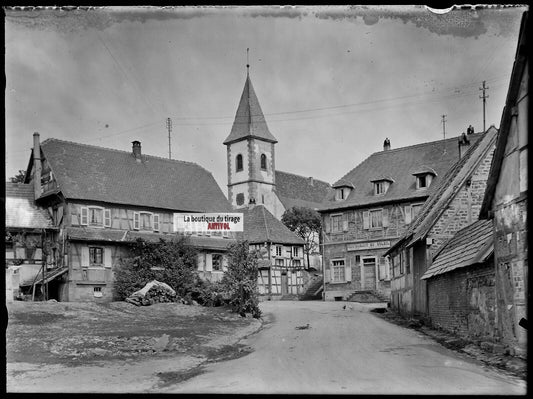 Plaque verre photo ancienne négatif noir et blanc 13x18 cm Hoffen église Alsace