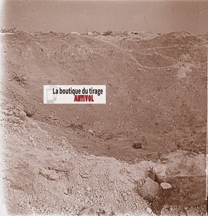 Côte 108, Les Entonnoirs, WW1, plaque verre stéréo, photo ancienne 4,5x10,7 cm