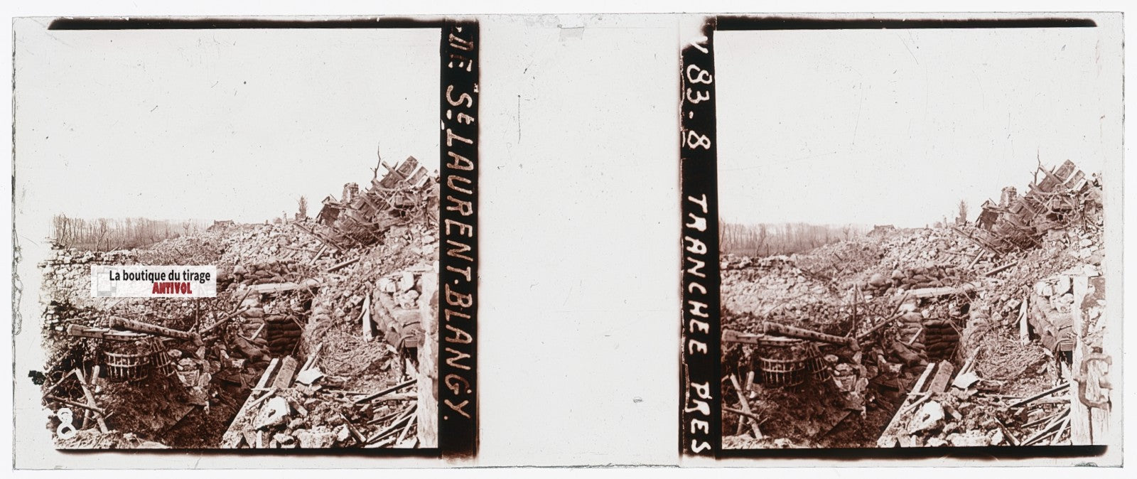 Saint-Laurent-Blangy, WW1, plaque verre stéréo, photo ancienne 4,5x10,7 cm