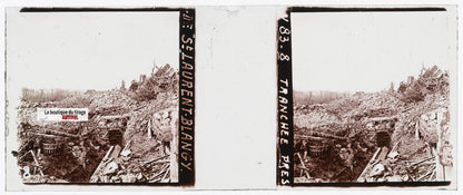 Saint-Laurent-Blangy, WW1, plaque verre stéréo, photo ancienne 4,5x10,7 cm