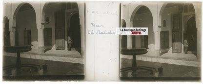 Bar Baïda, Marrakech, Plaque verre stéréo, positif noir & blanc 4,5x10,7 cm
