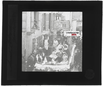 Carnaval, fête, France, photo ancienne plaque verre, positif 8,5x10 cm
