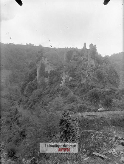 Les Tours de Merle, paysage, plaque verre, photo ancienne, négatif 9x12 cm