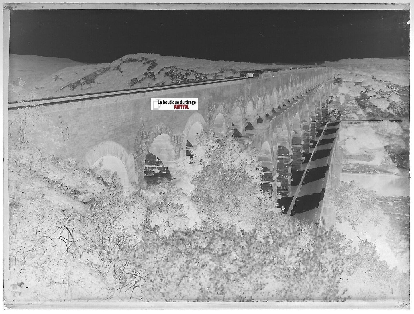 France, Pont du Gard, Plaque verre photo ancienne, négatif noir & blanc 9x12 cm