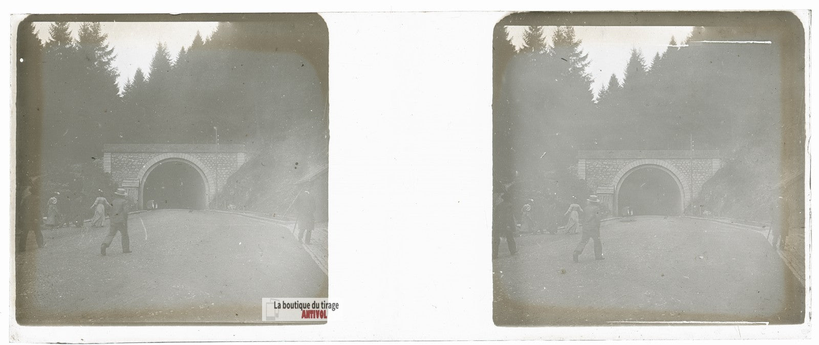 Tunnel de Bussang, Vosges, plaque verre stéréo, photo ancienne 4,5x10,7 cm