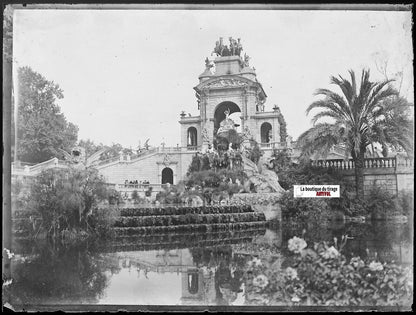 Barcelone, Parc Ciutadella, Plaque verre photo, négatif noir & blanc 9x12 cm