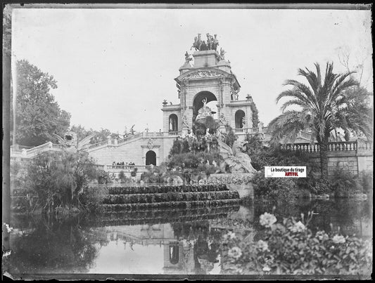 Barcelone, Parc Ciutadella, Plaque verre photo, négatif noir & blanc 9x12 cm