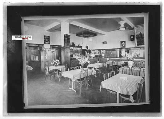 Plaque verre photo ancienne positif noir et blanc 13x18 cm Sélestat restaurant