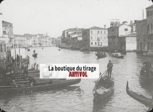 Les Gondoles, Venise Italie, photo ancienne plaque verre, positif 8,5x10 cm