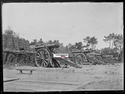 Canons, Camp militaire Meucon, Plaque verre photo, négatif noir & blanc 9x12 cm