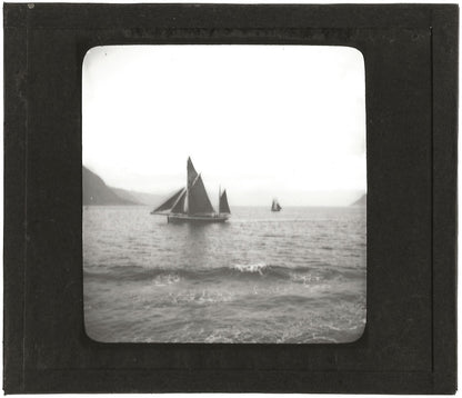 Bateaux, paysages, Norvège, photo ancienne plaque de verre, positif 8,5x10 cm